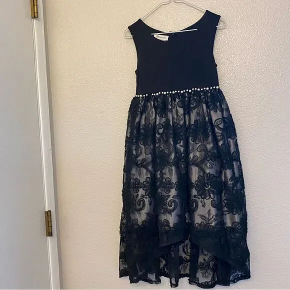 Bonnie Jean Girls formal special occasion dress Hi-Low lace embroidered -7/8
